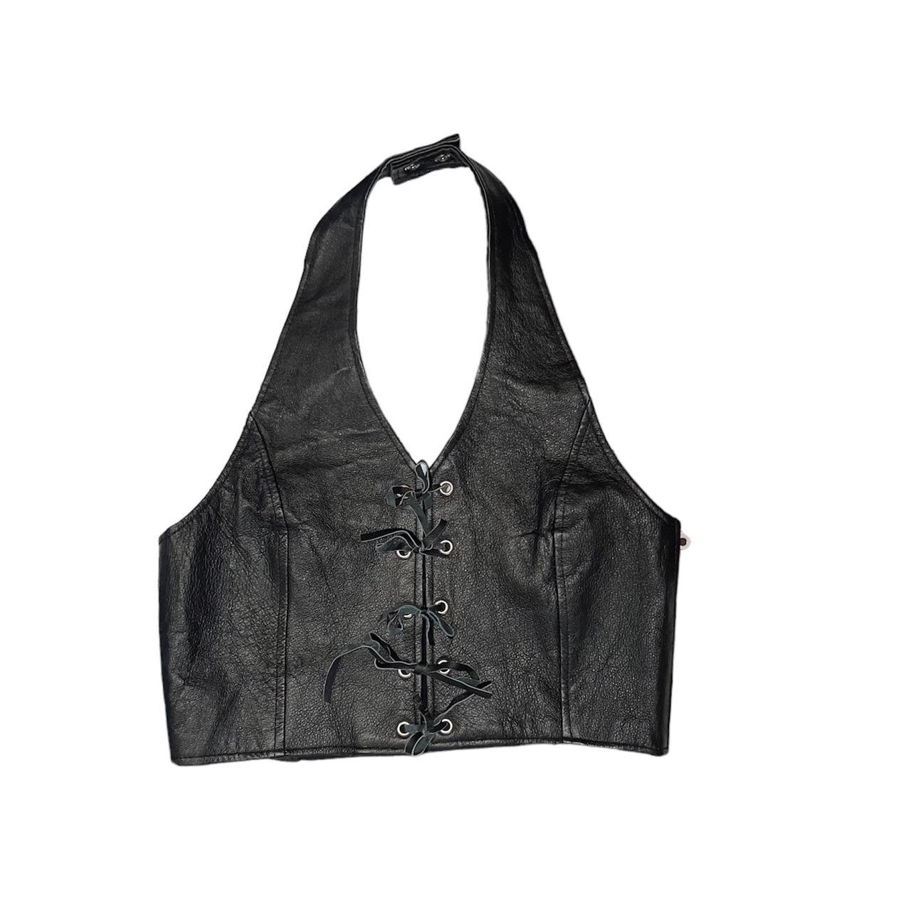 Faux Leather Sleeveless Cropped Vest Silver... - Depop