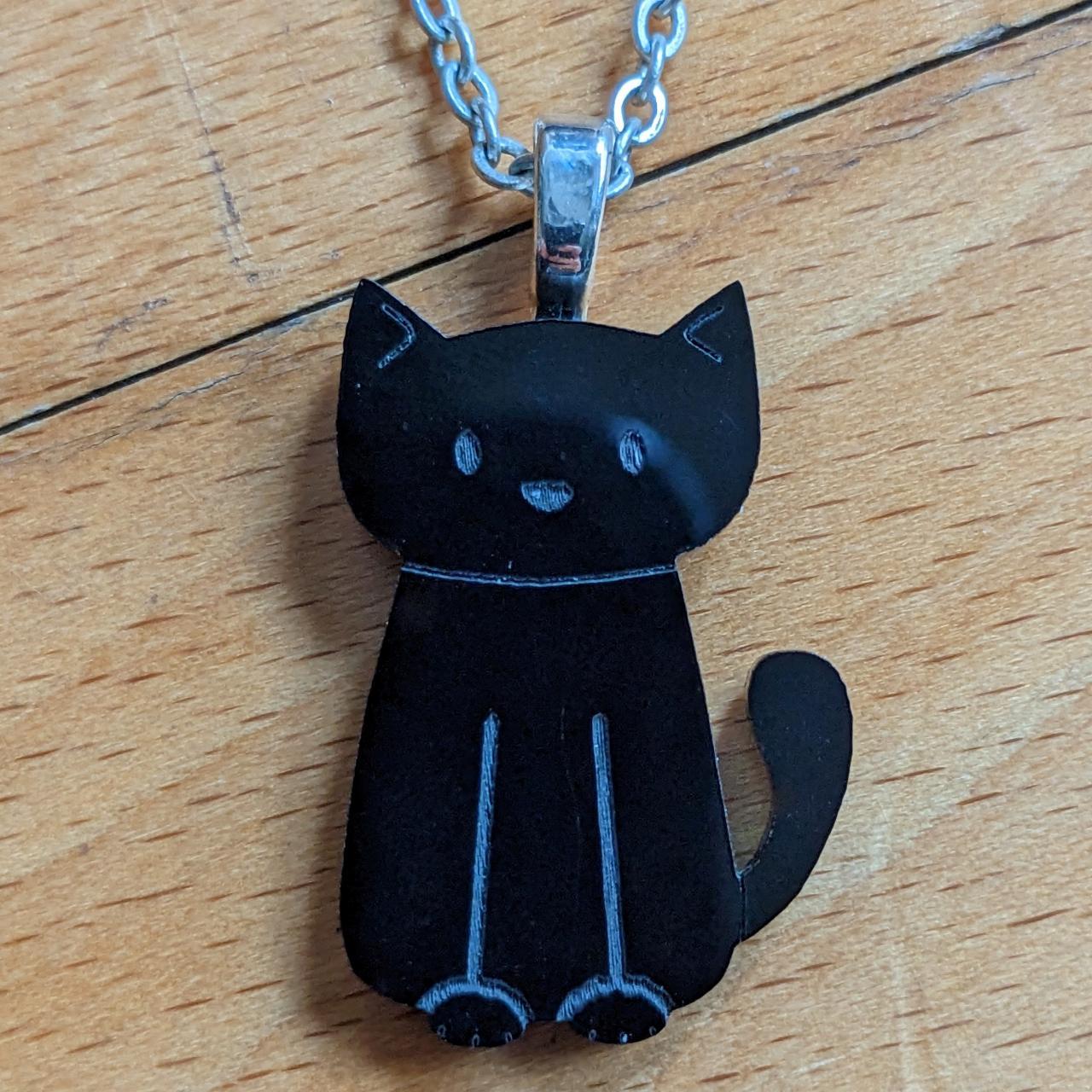 Super cute black cat pendant, handmade by artist... Depop