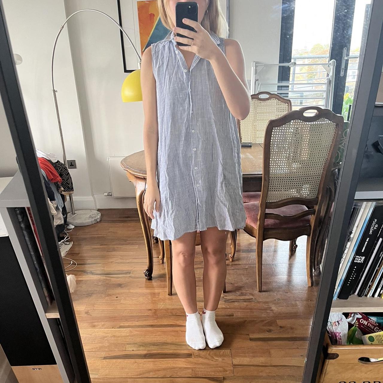 Zara Women's Blue and White Dress Depop