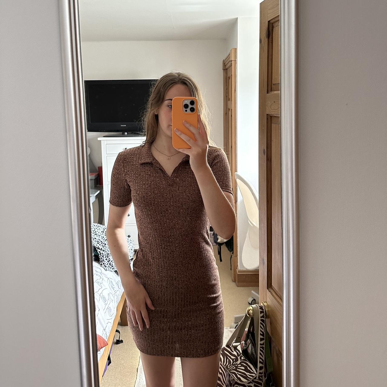 PRIMARK Brown collared bodycon dress Size 8 Very... Depop