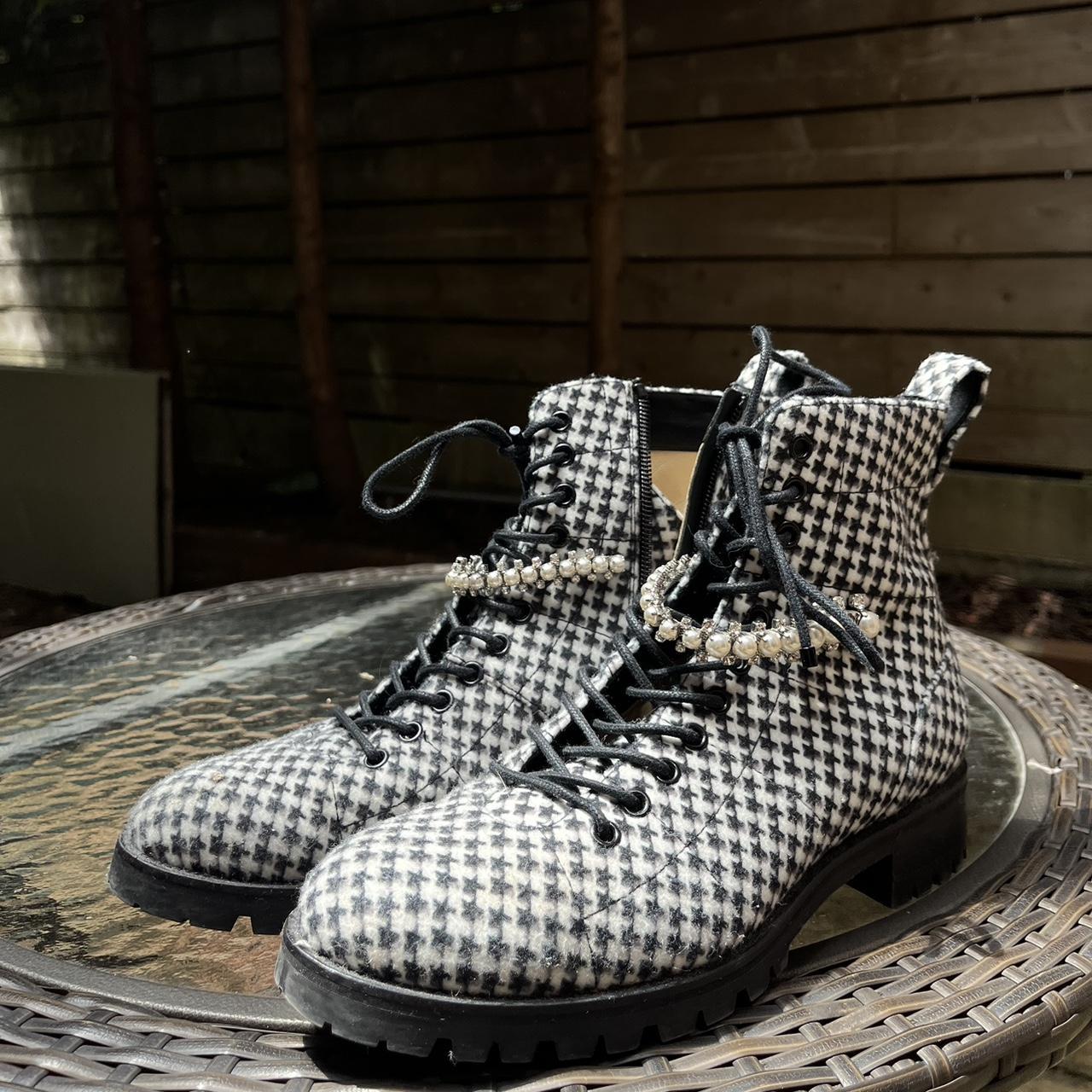 Black and white checkered boots best sale