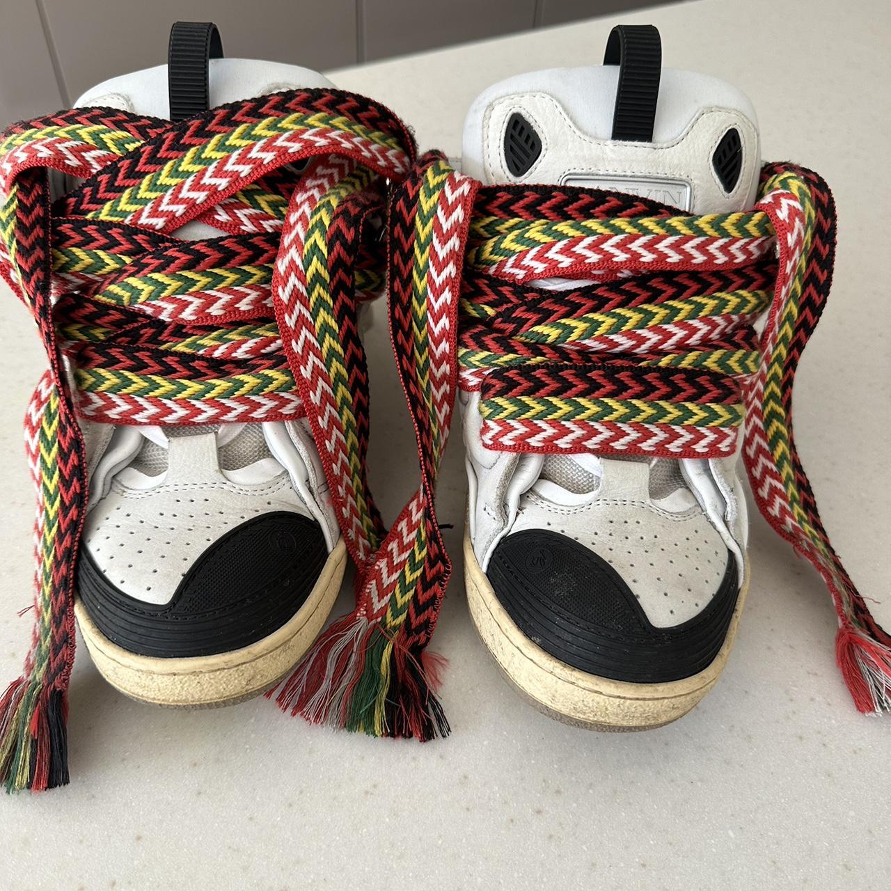 “Lanvin white curb lace up leather sneaker” Size... - Depop