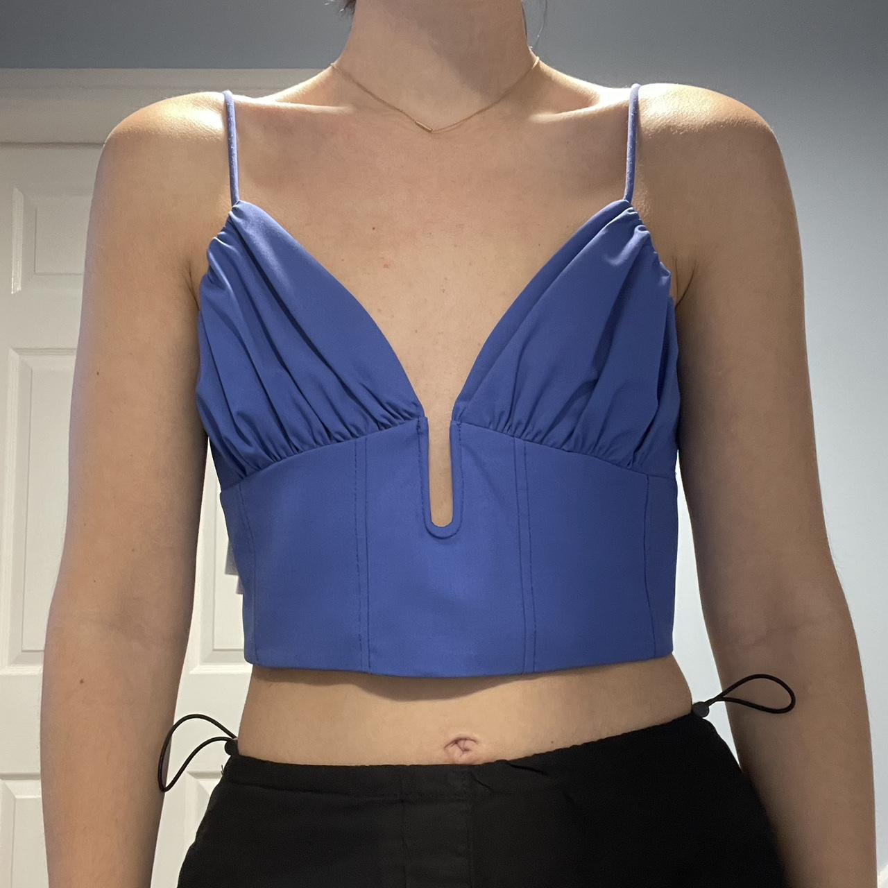 Pretty Dark Blue Zara Crop Top Size L but more... Depop