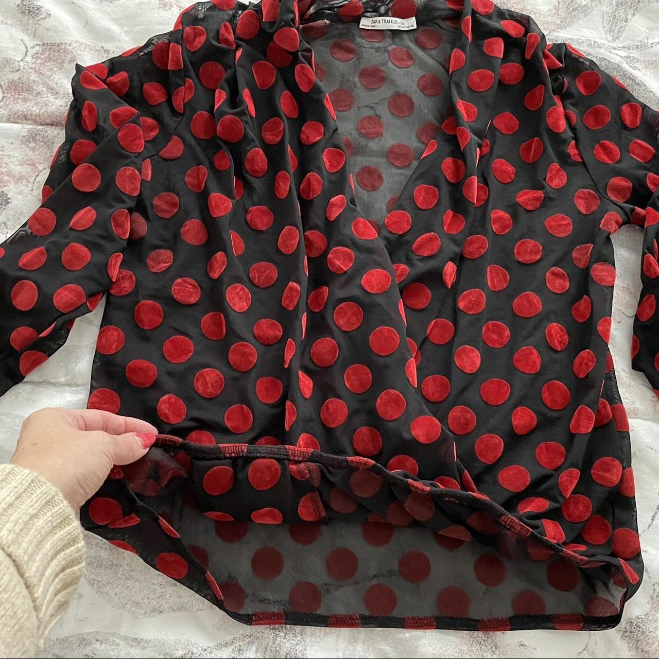 red polka dot blouse zara