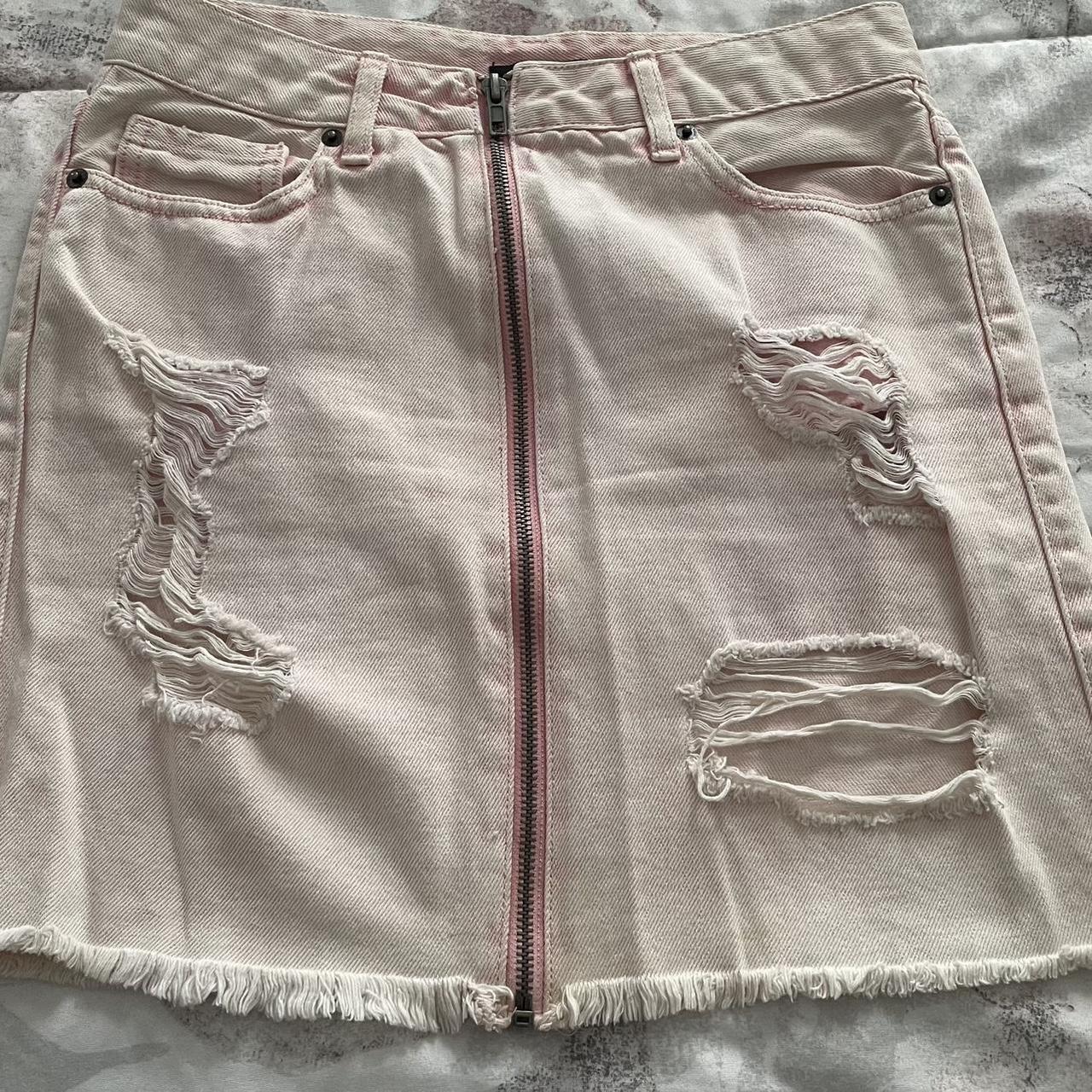 Light pink distressed denim skirt best sale