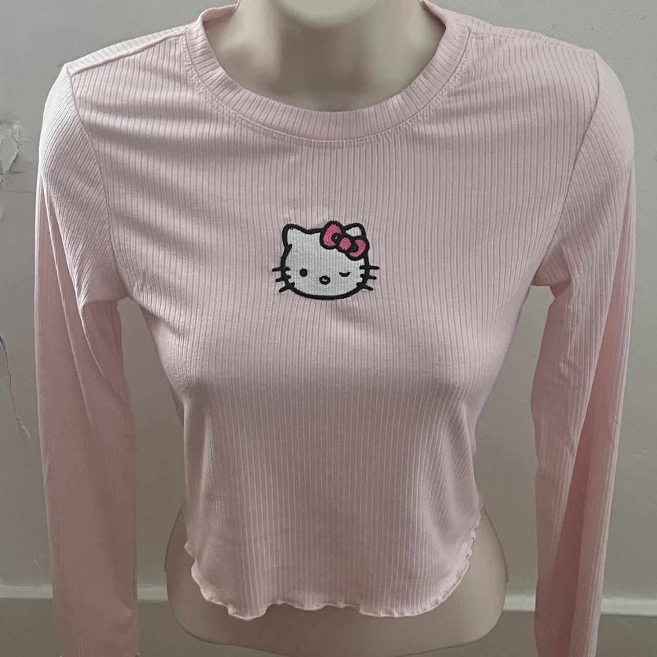 Hello Kitty light pink ribbed embroidered kitty long... - Depop