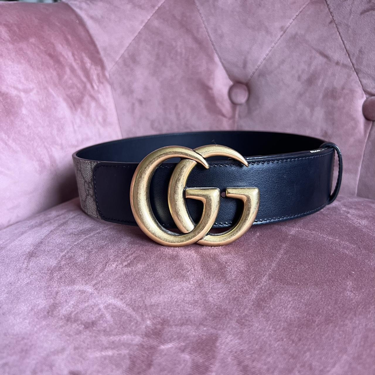 Genuine Gucci belt with double G buckle Beige ebony Depop