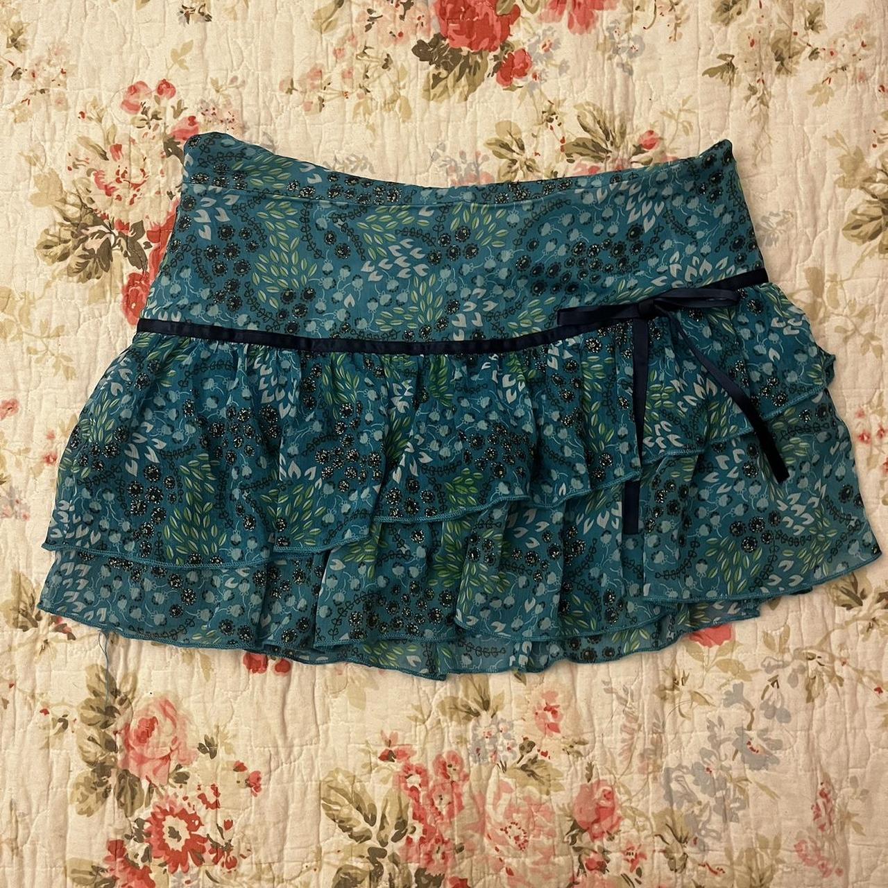 Blue flowy mini skirt with bow No flaws Girls size... - Depop