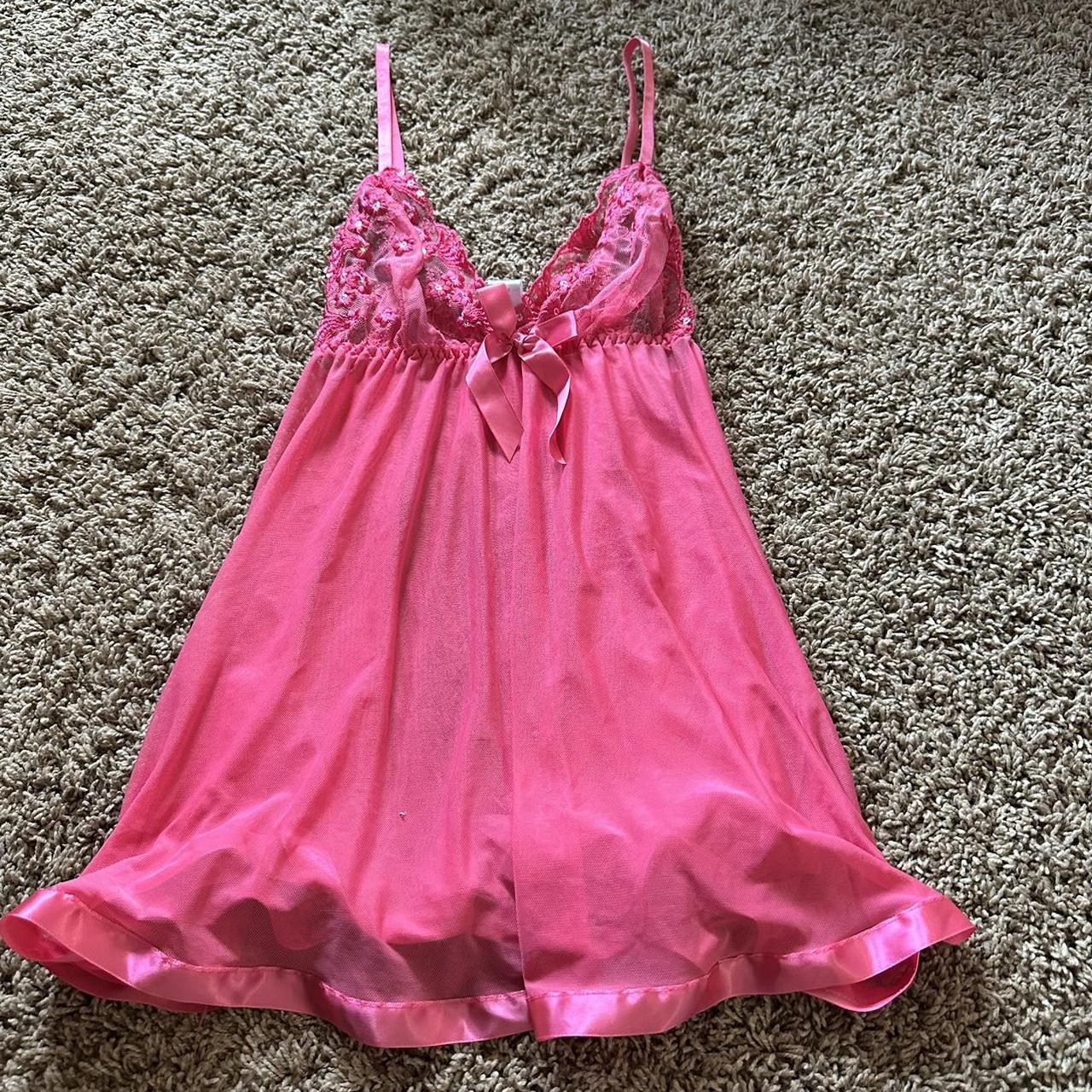 Hot pink lace & mesh lingerie dress So... - Depop