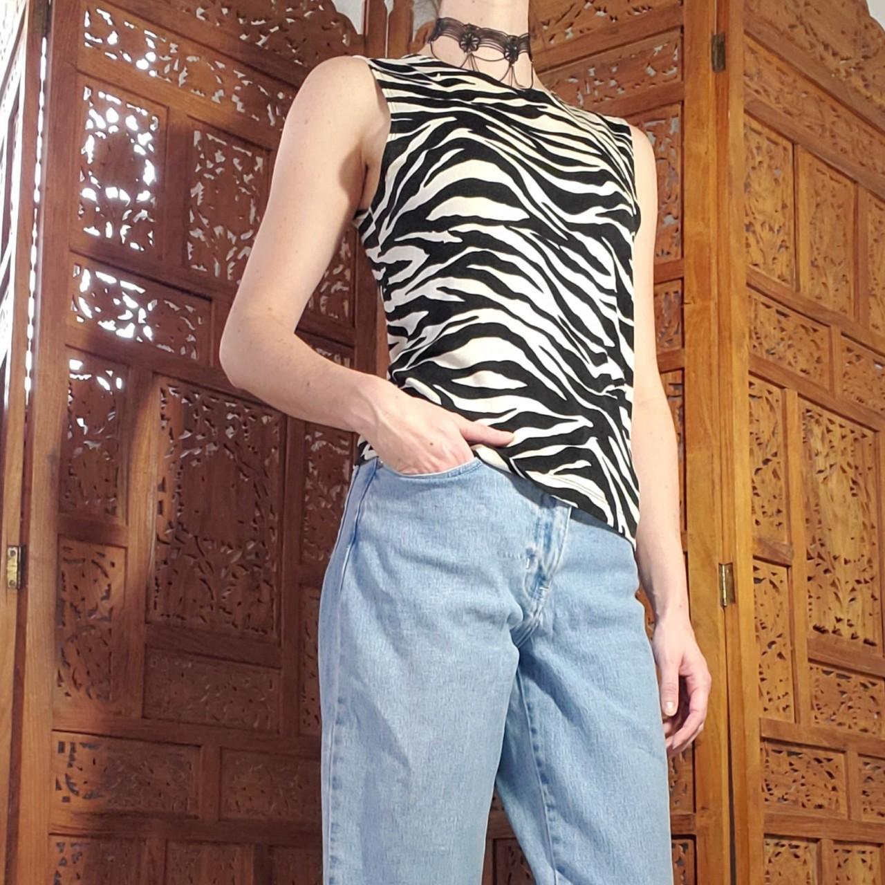 90s zebra patterned tank top Brand is... - Depop