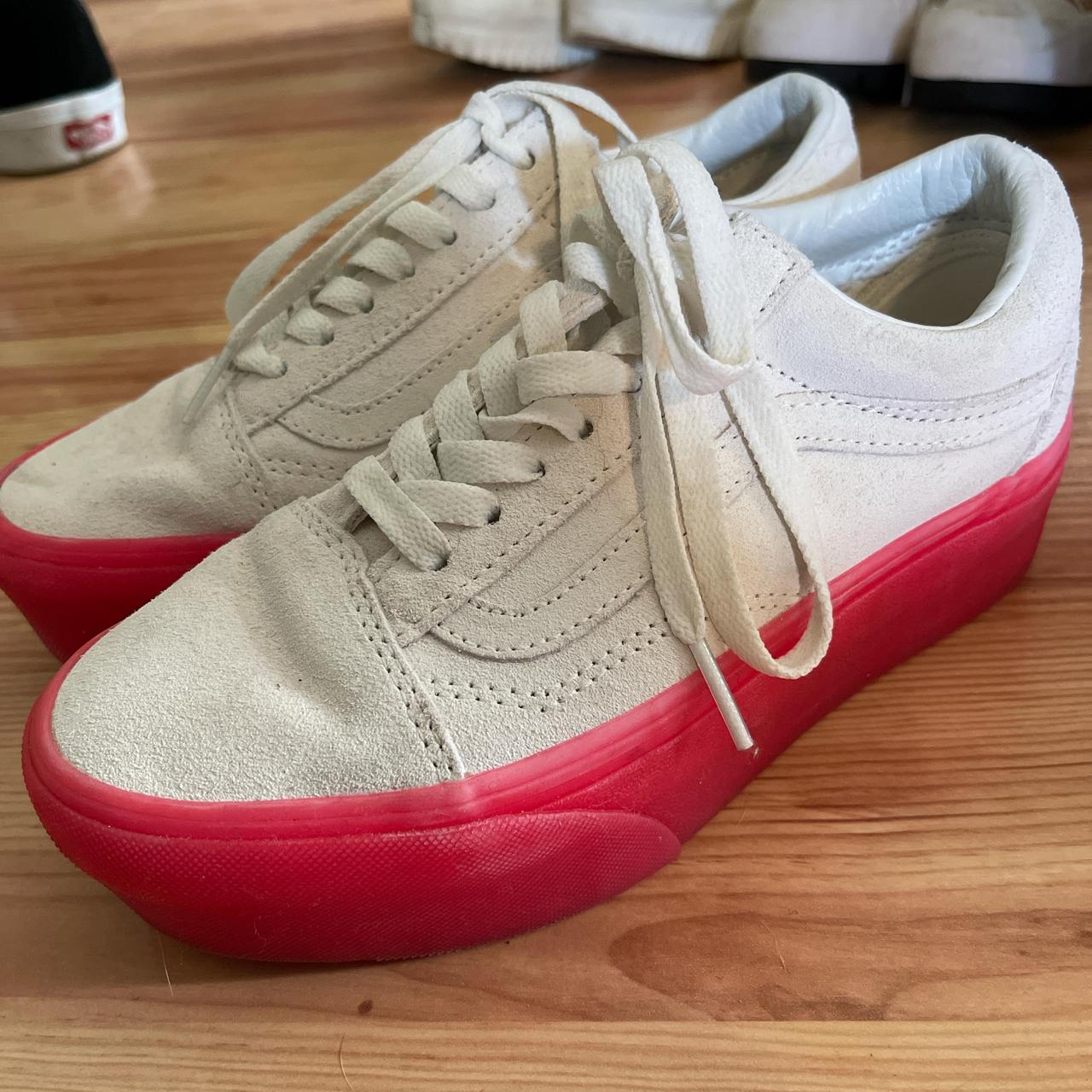 Vans Old Skool Platform white and pink. Depop