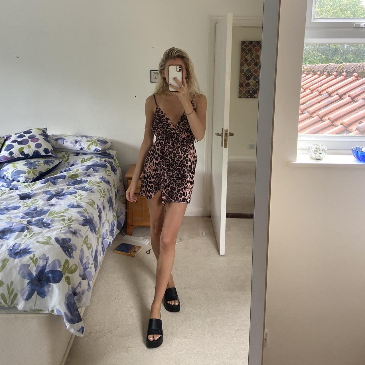 Pink satin leopard print dress Gorgeous. Depop