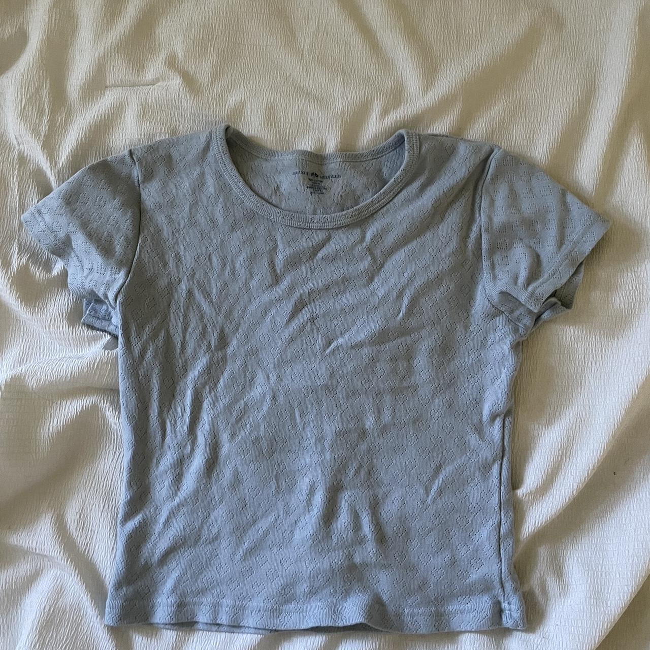 Brandy Melville Cropped Blue Eyelet T-shirt - Depop