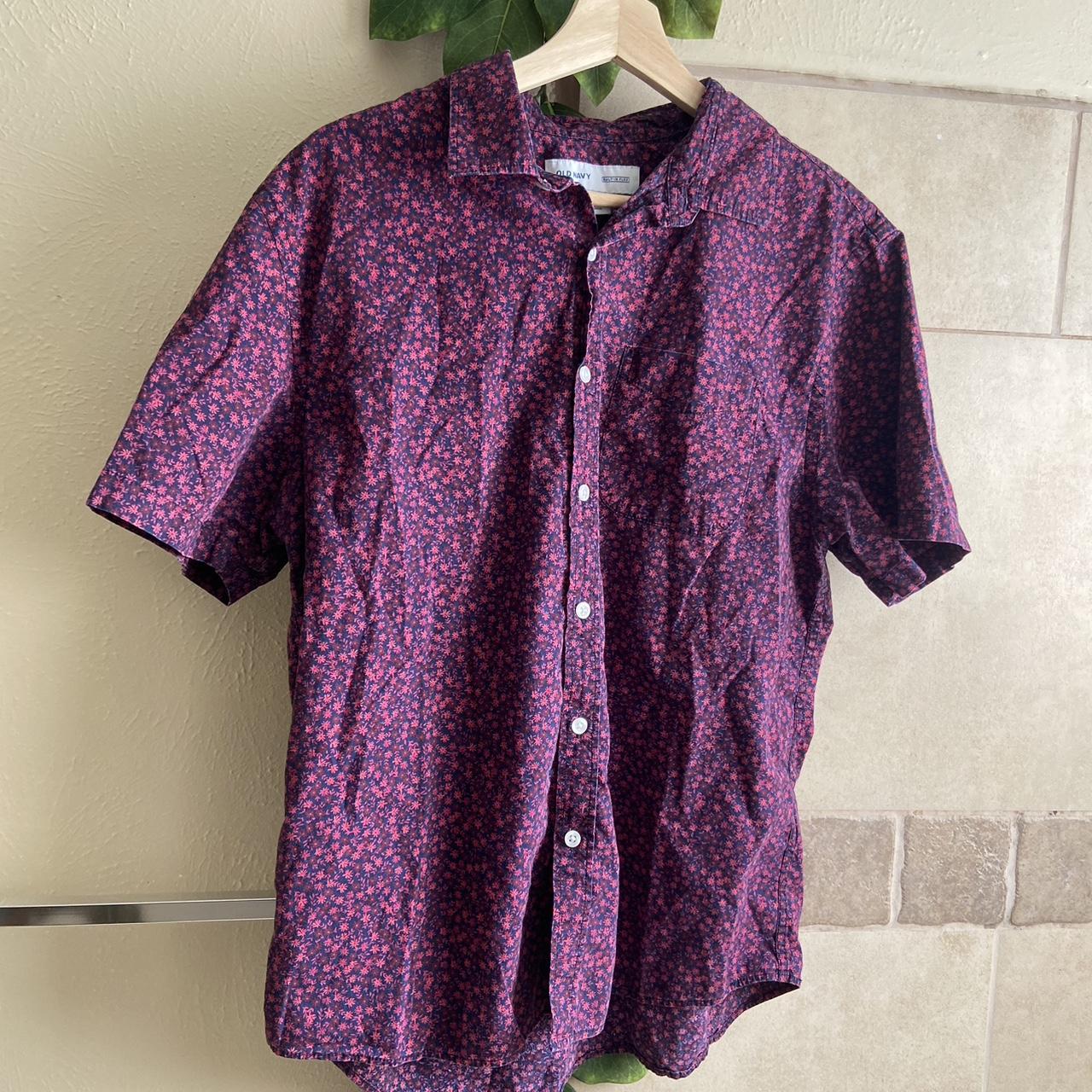 purple button-up shirt with little flowers size... - Depop