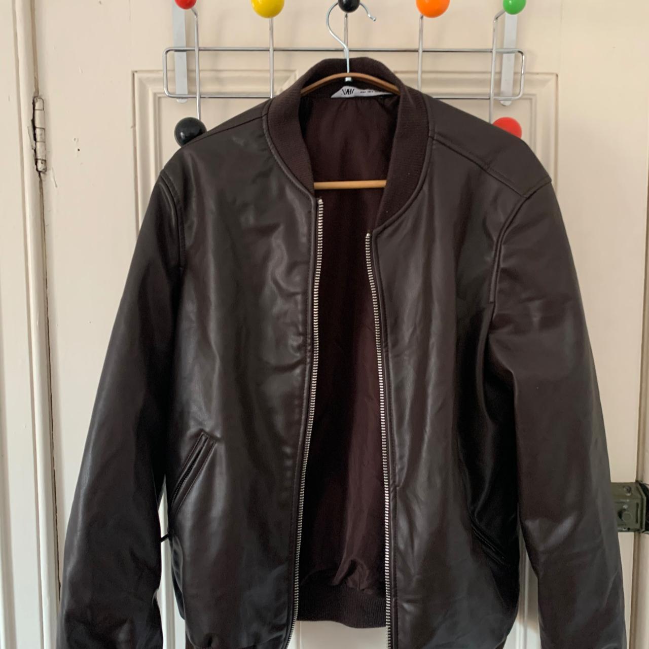 Brown Leather Men's Jacket from Zara Size S, in... Depop