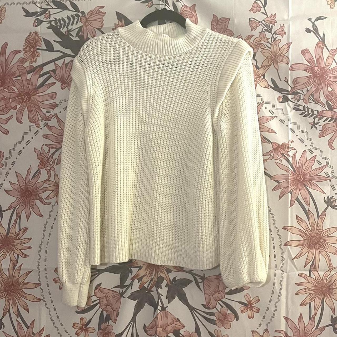 Cream knitted jumper perfect for spring with cuffed... - Depop