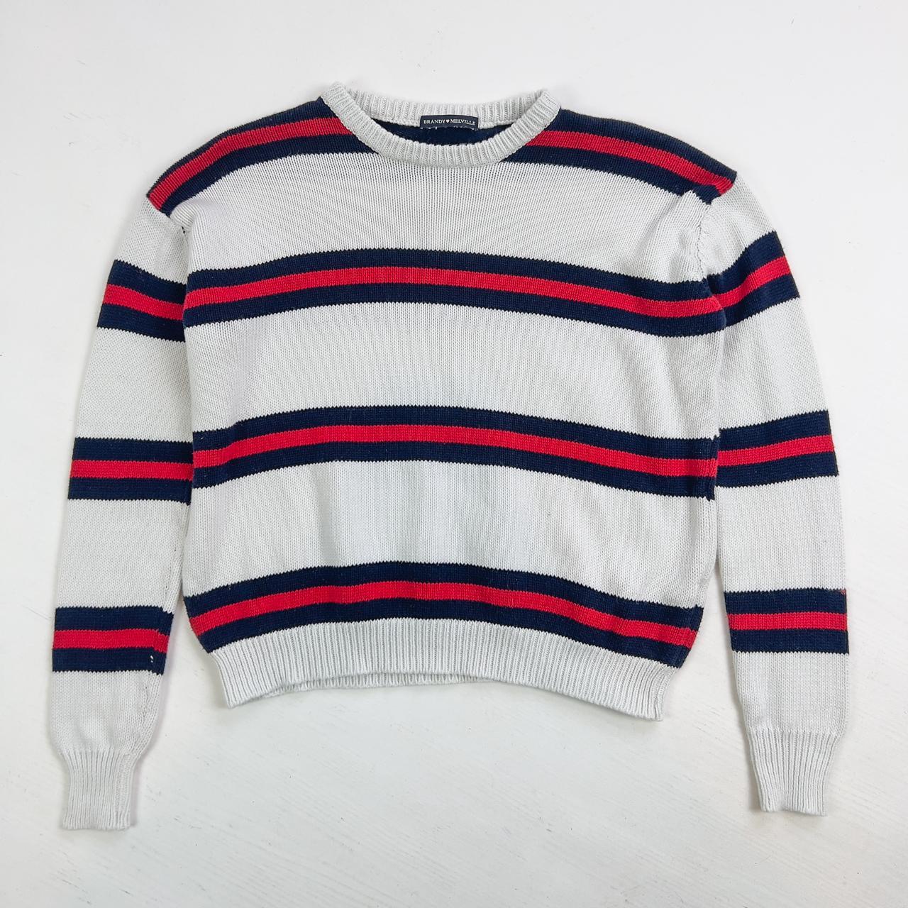 Brandy Cropped Sweater Pullover A white/red/navy... Depop