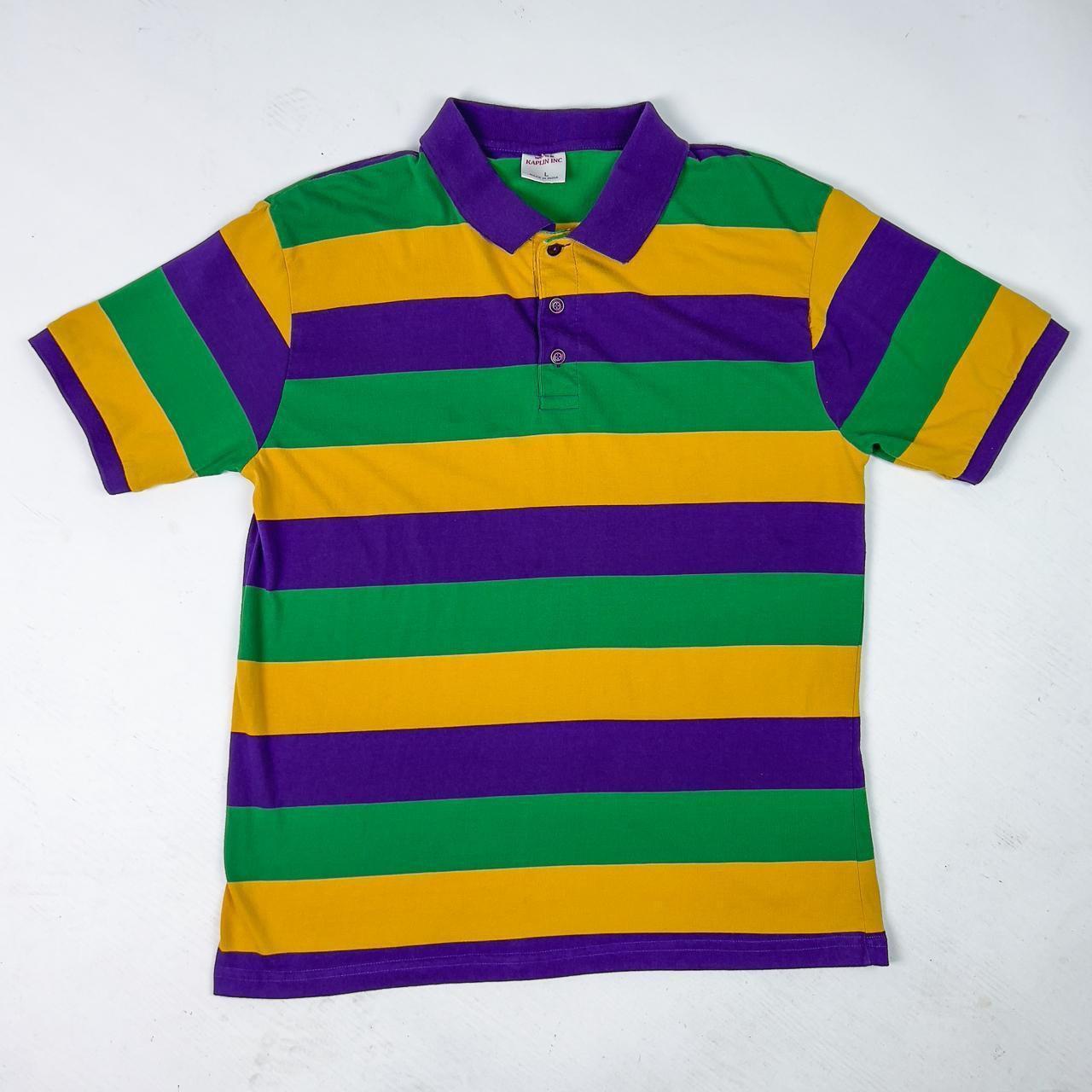 Mardi Gras Polo Shirt Purple green and gold... - Depop