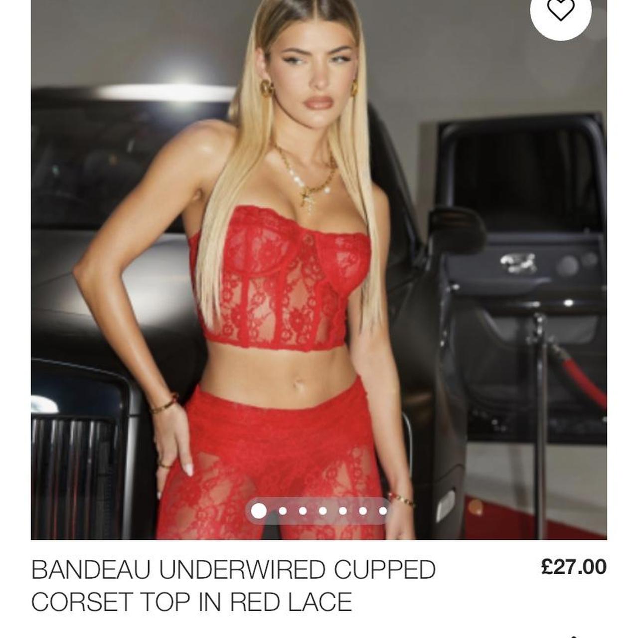 Bandeau Underwired Cupped Corset Top In Red Lace