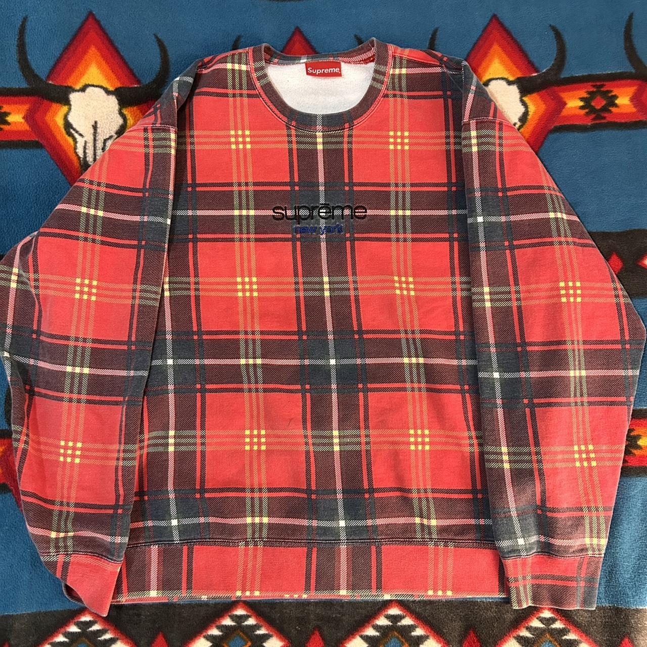 Supreme classic logo plaid crewneck, size XL, This...