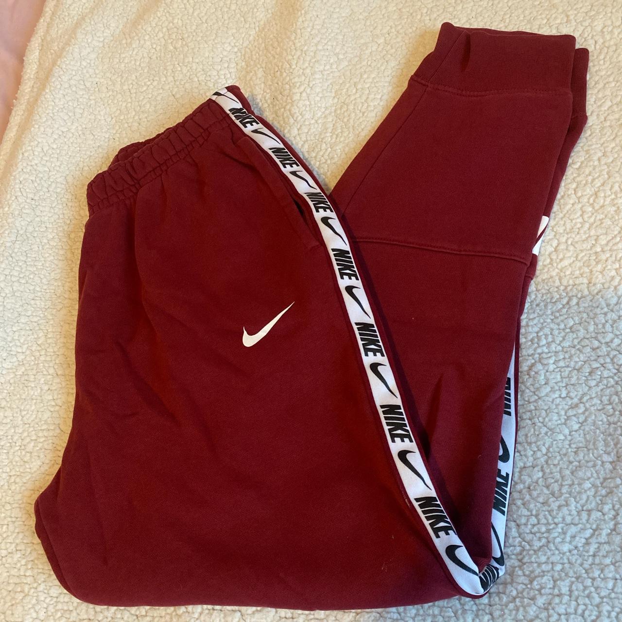 Nike Men's Burgundy and White Joggerstracksuits Depop