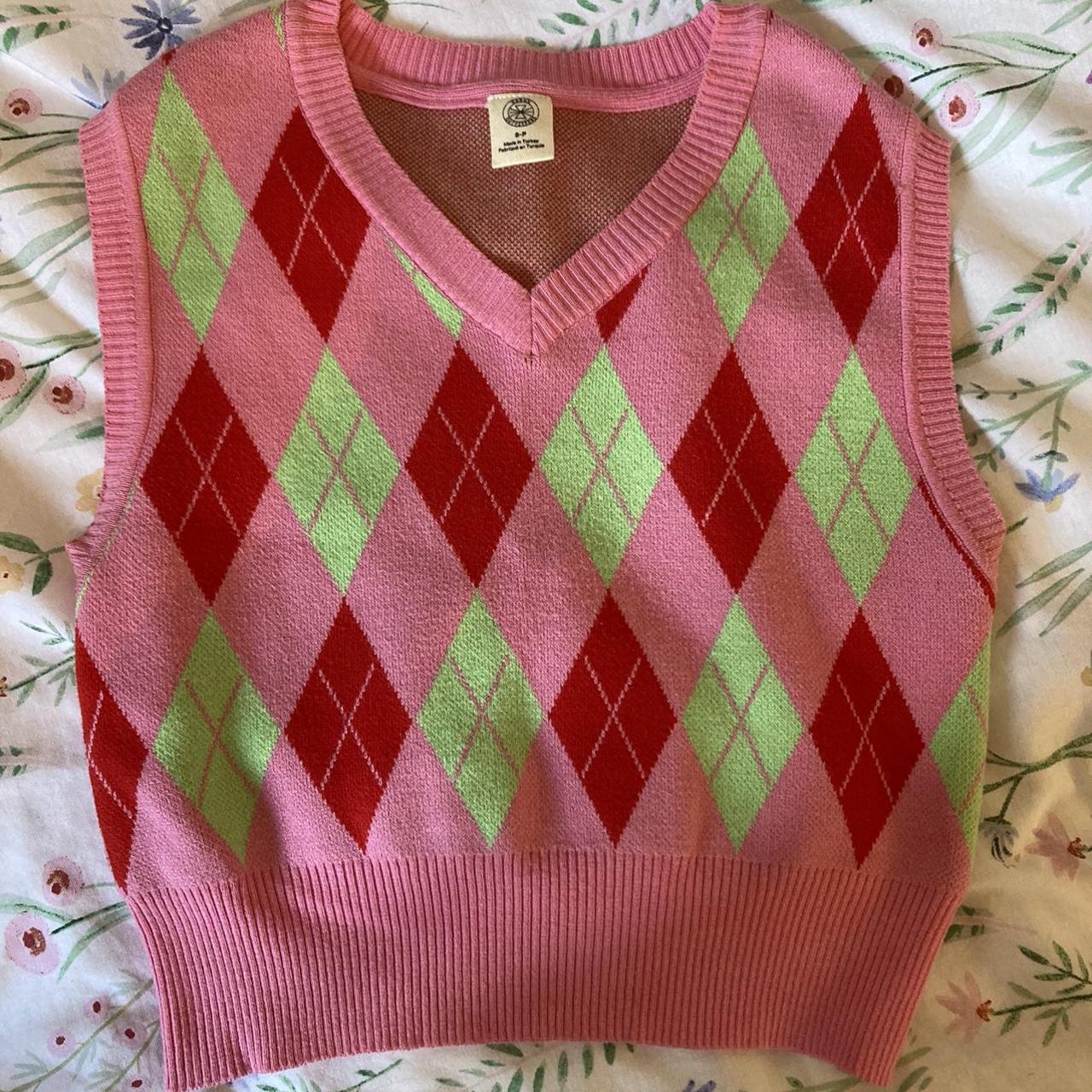 Urban Outfitters Women's Pink and Green Vest | Depop