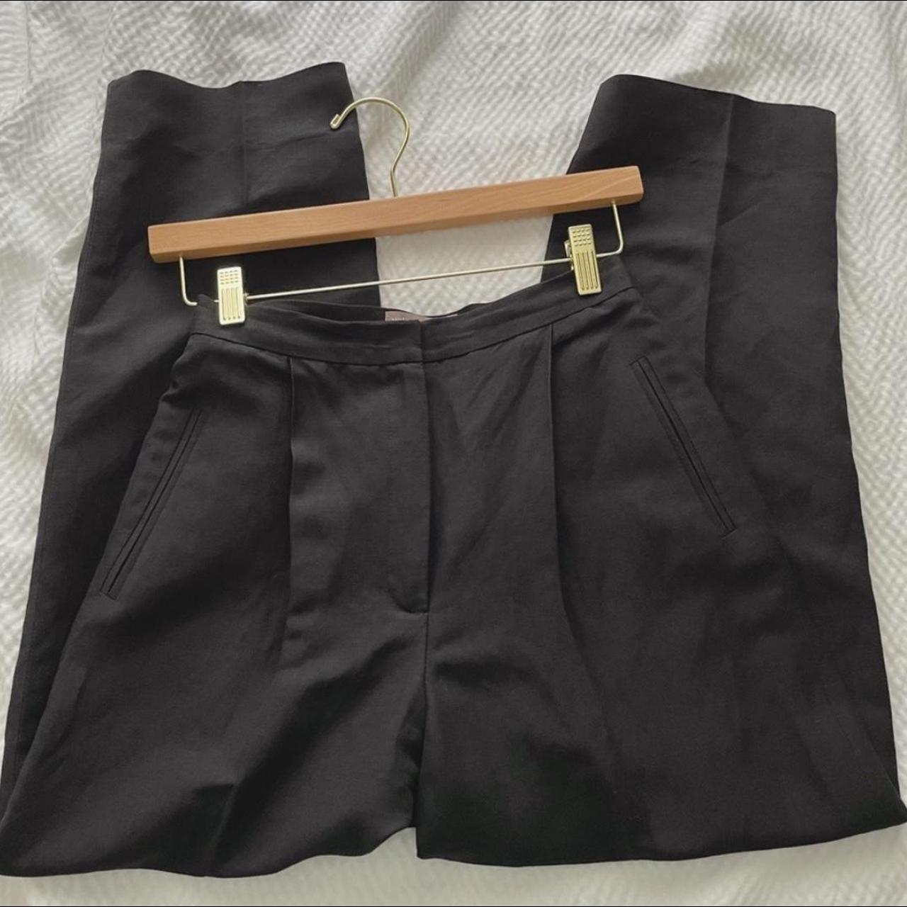 Ultra High Rise Black Linen Blend Pleated Trousers... - Depop