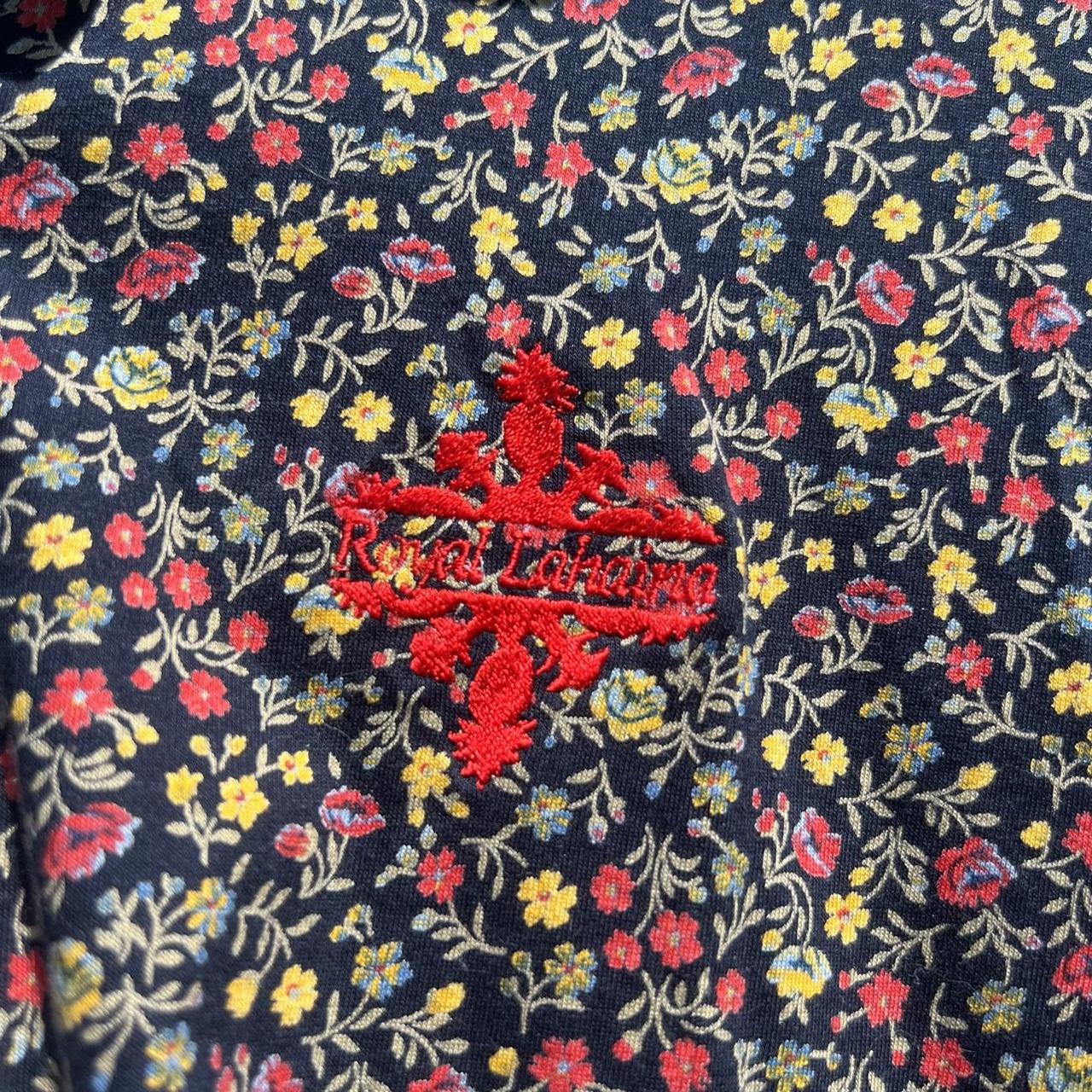 Vintage 90s Floral Print Navy Polo Shirt Marked as | Depop