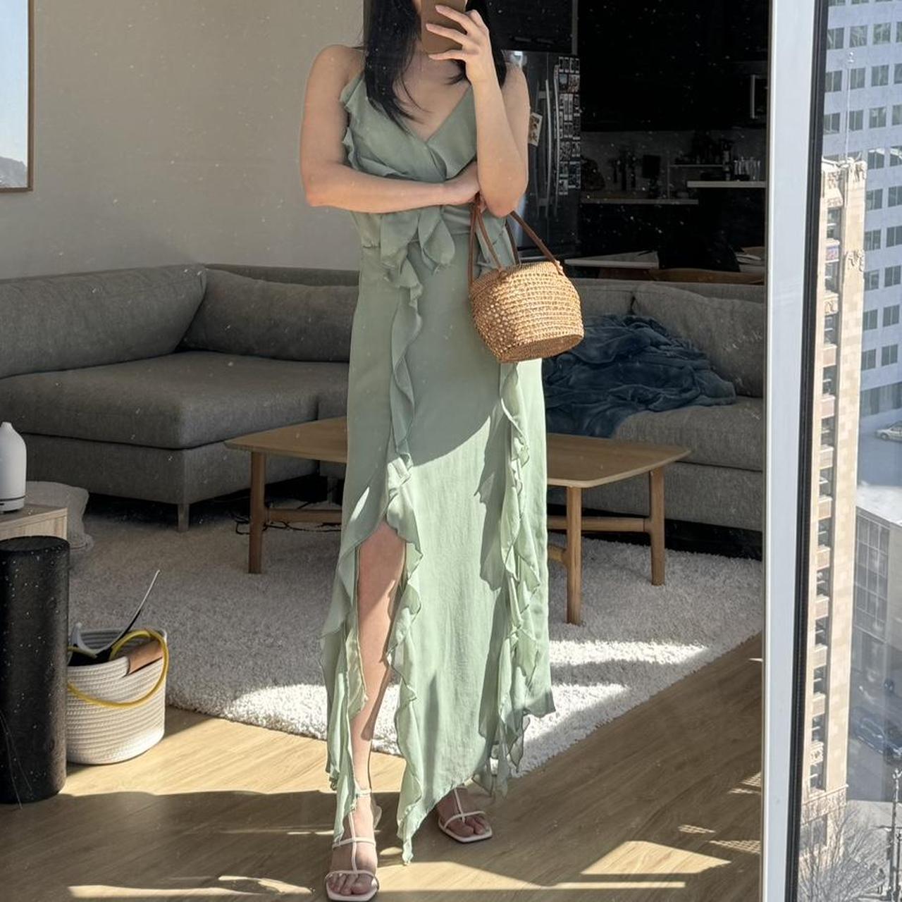 Zara Sage Green Ruffle Maxi Dress XS. Perfect for... Depop