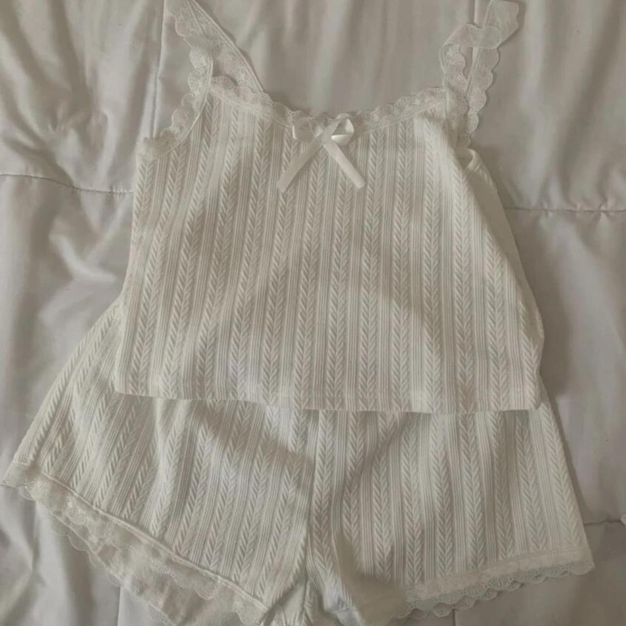 Coquette pointelle pajama set with lacing and bow... - Depop
