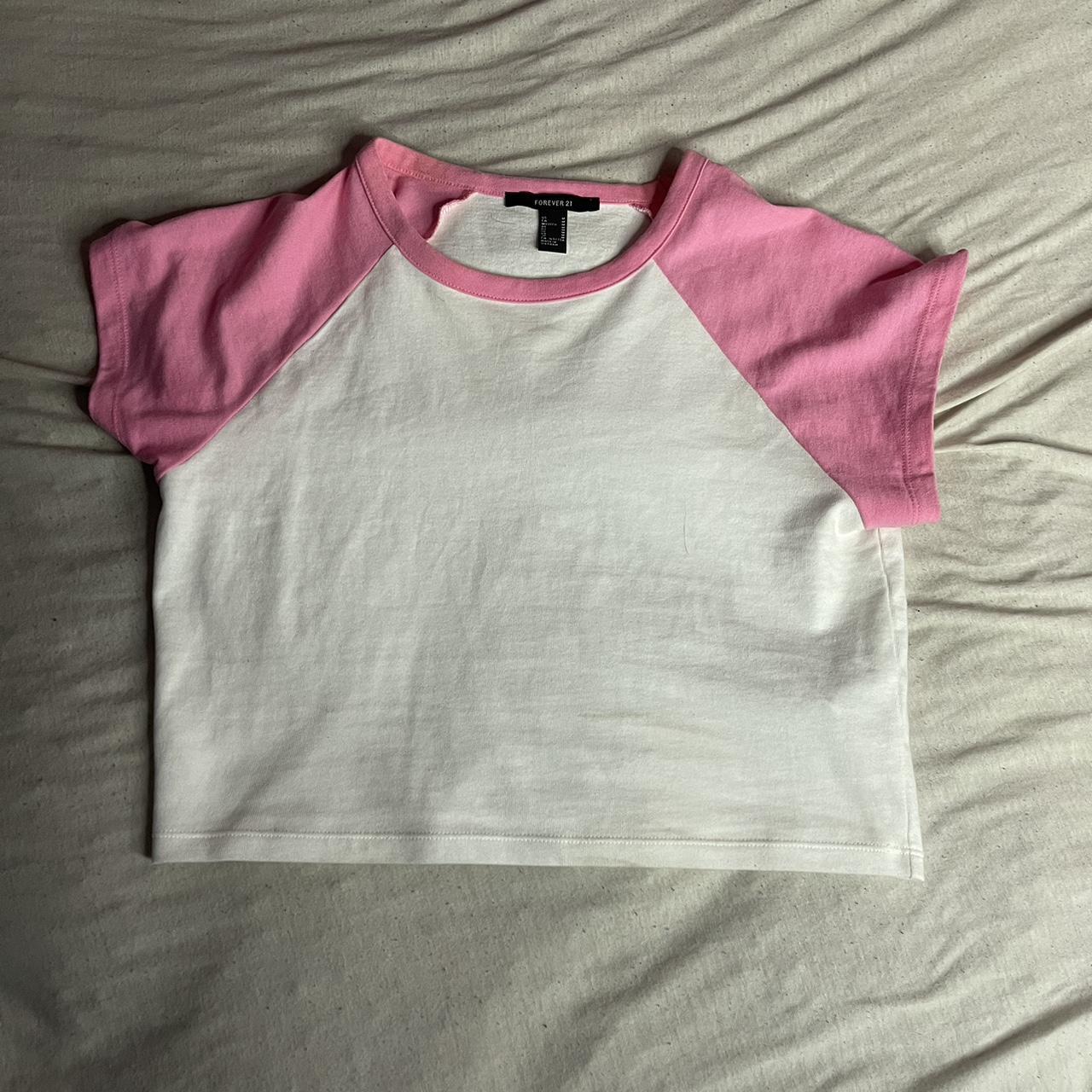 PINK AND WHITE CROP TOP BASEBALL TEE ONLY WORN ONCE... Depop