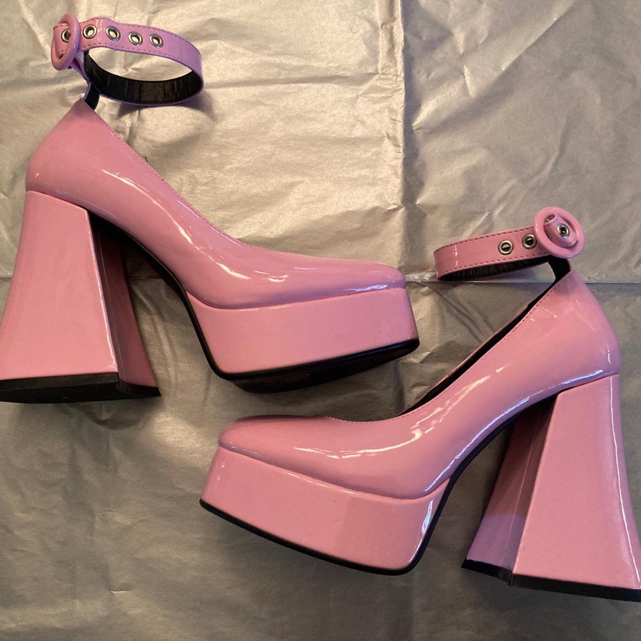 Lamoda Pink Patent Leather Platform Heels Size... - Depop