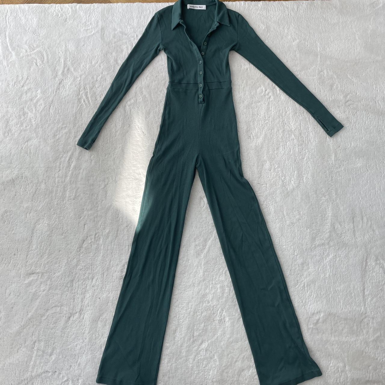 Peachy den forest green jumpsuit size XS with flared... - Depop