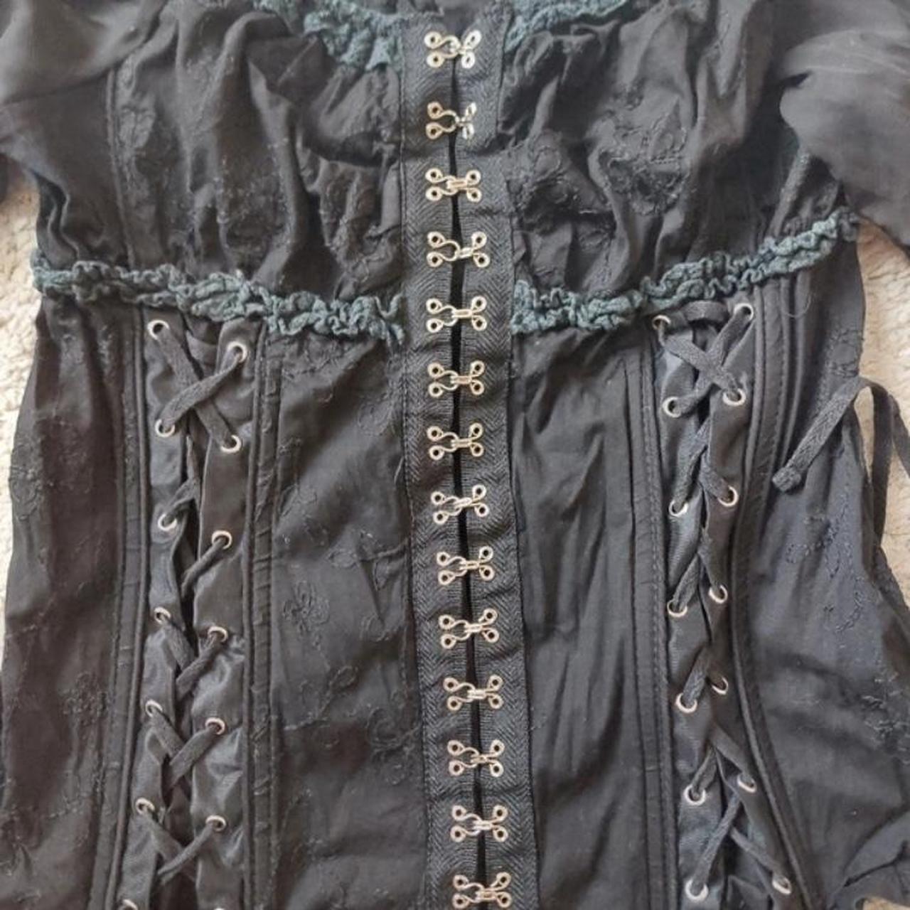 LIVING DEAD SOULS goth gothic black and green corset... - Depop