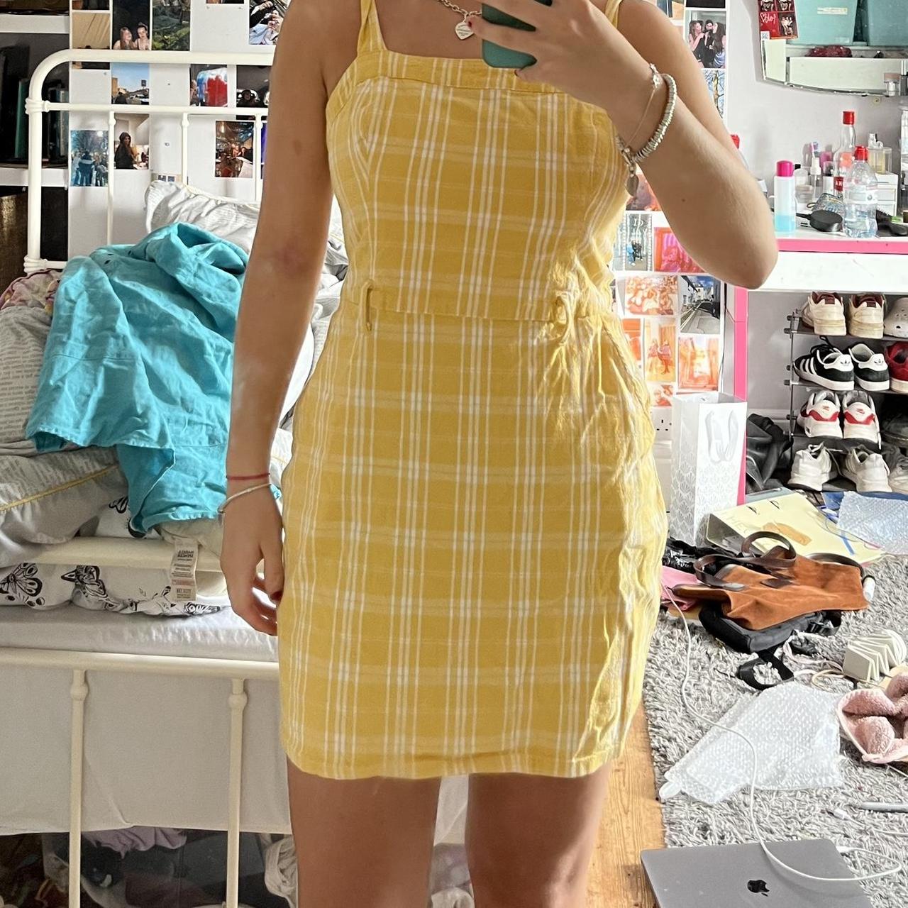 Yellow and white plaid mini dress Optional belt