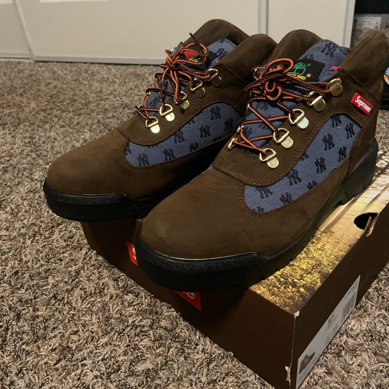 Supreme Men's Brown and Blue Boots | Depop