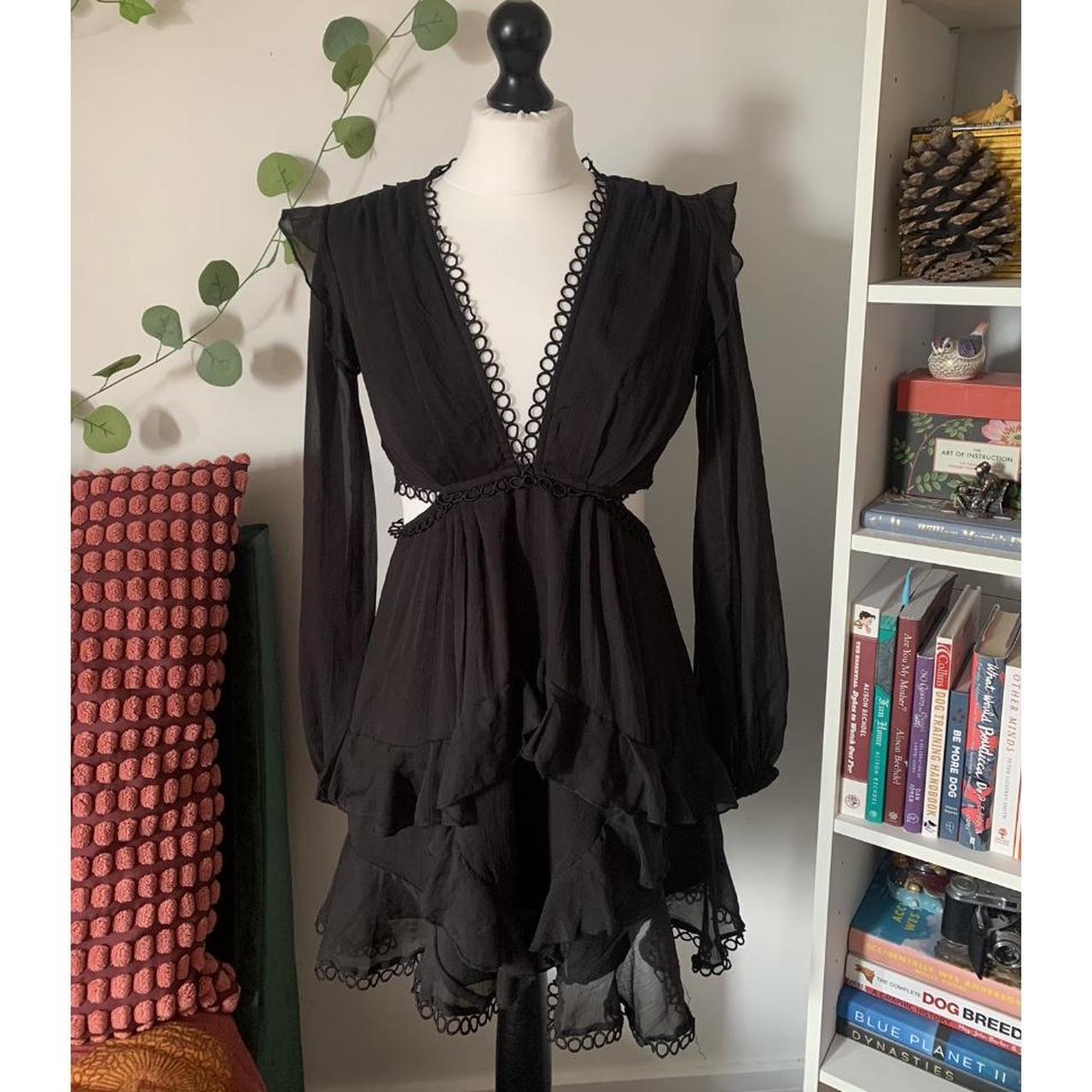 Black v-neck plunge dress, sheer sleeves, zip skirt... - Depop