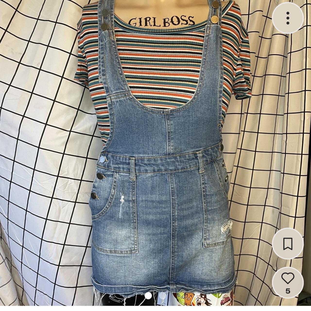 SIZE SMALL Jean overall minidress by Hot Topic. This... Depop