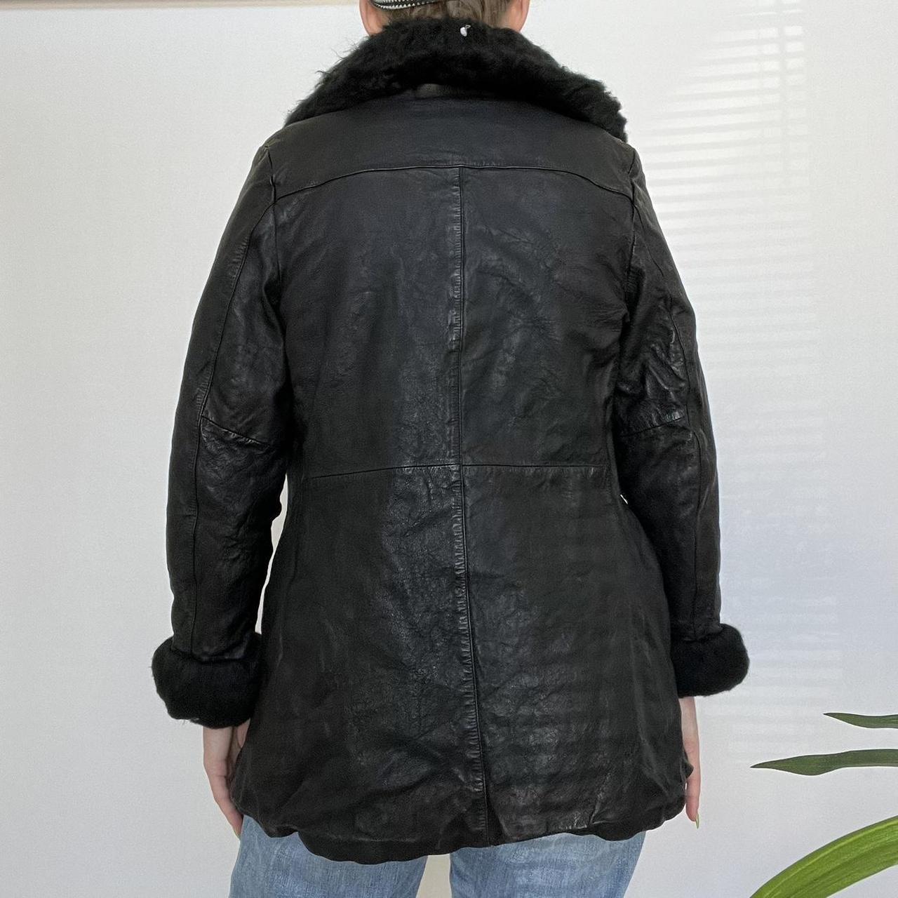 Y2K Black Fur Trim Leather Jacket condition: great!... - Depop