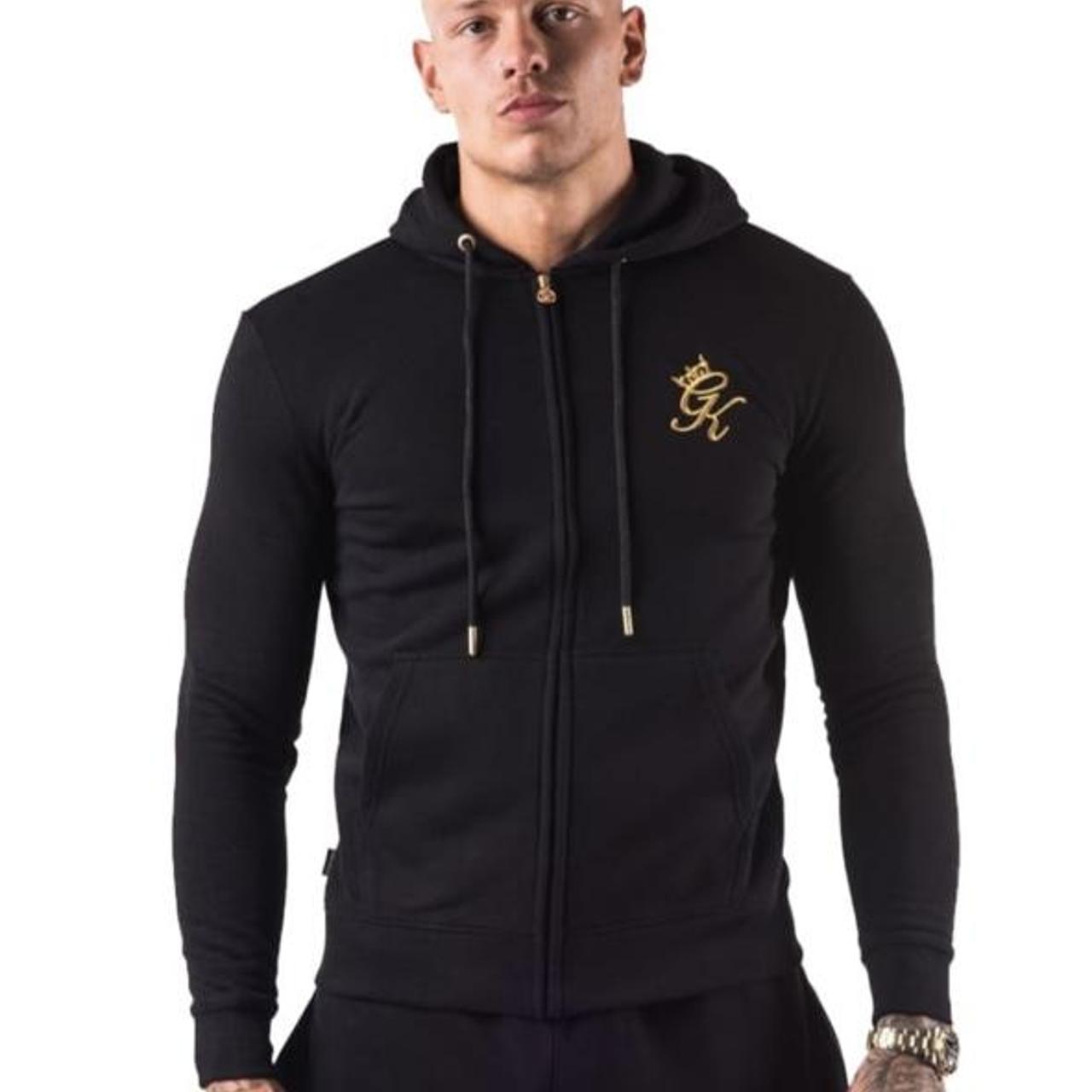 Black Gym King zip up hoodie with gold logo Gold... - Depop
