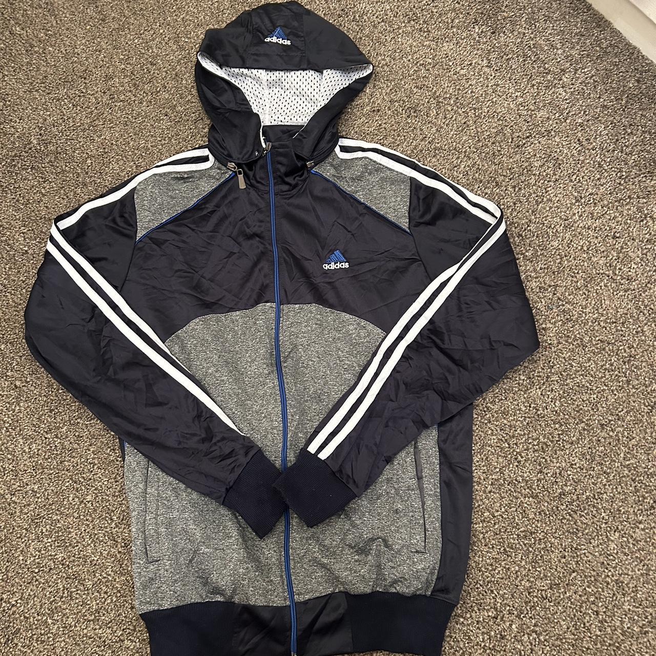 Adidas Men's Navy and Grey Hoodie | Depop