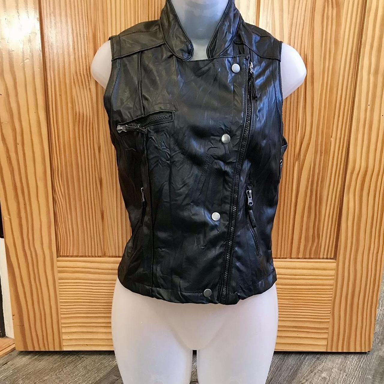 Vintage 90 s Black Faux Crinkled Leather Vest by