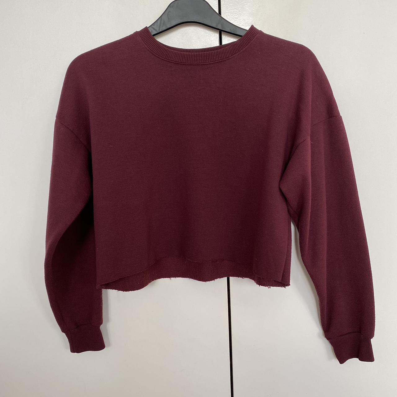 burgundy cropped sweatshirt really soft and... - Depop