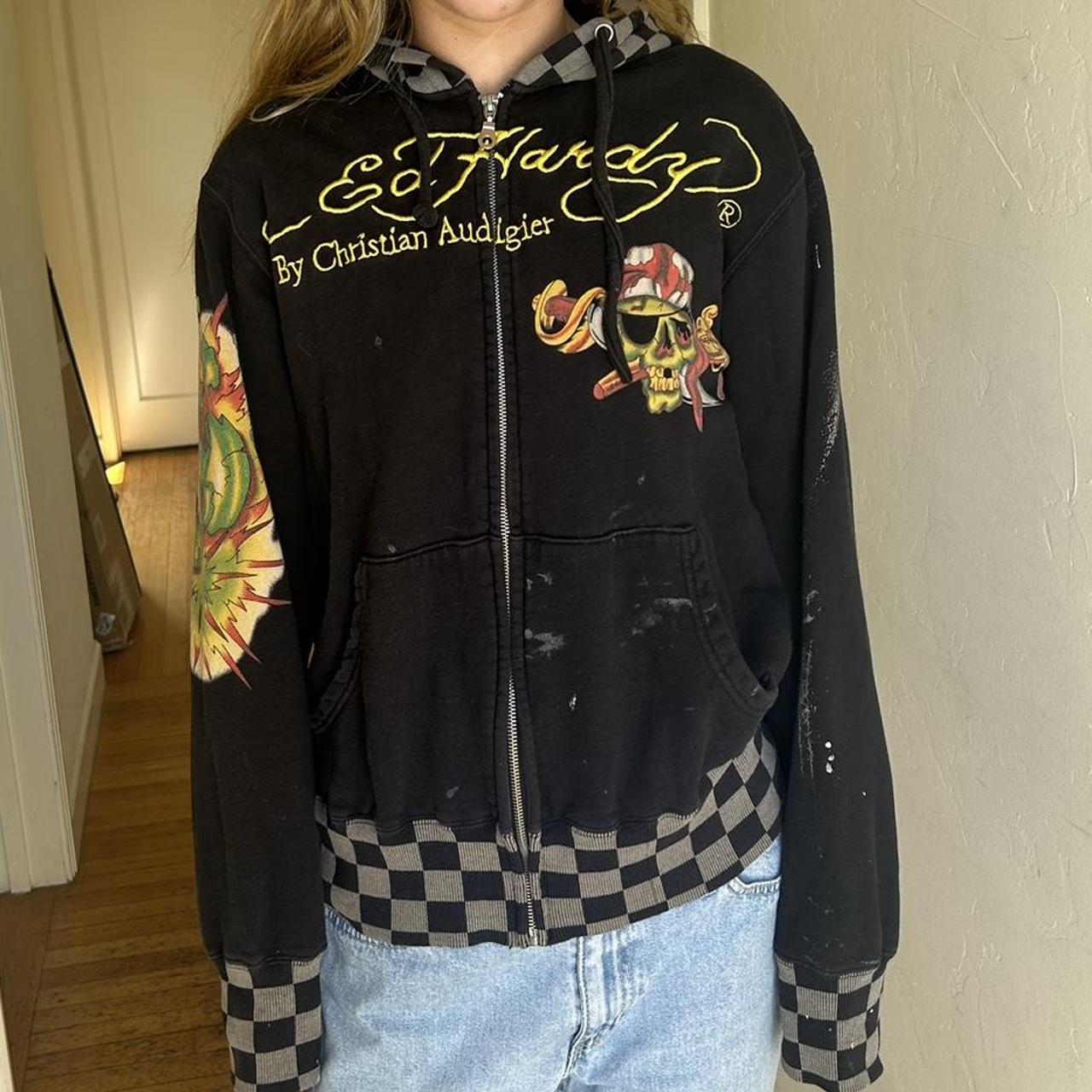 black ed hardy by christian audigier zip up jacket