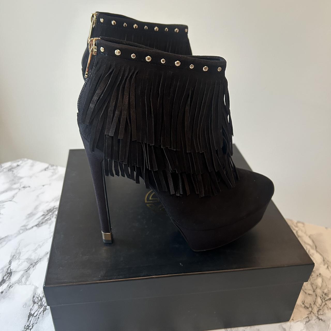 Kurt Geiger Scala Black Fringe Suede Ankle Boots Depop