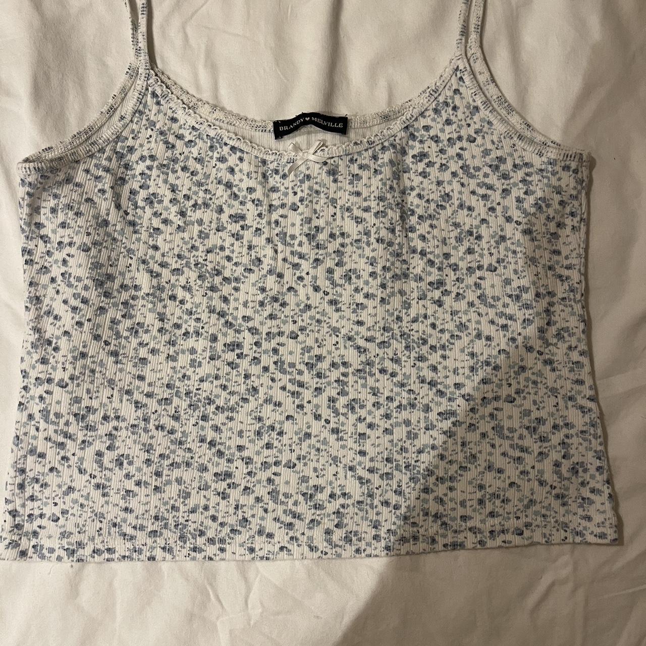 brandy melville blue floral tank top barely... Depop