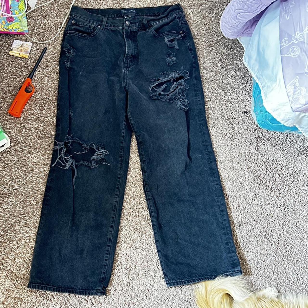 Aeropostale Mens Baggy Jeans In Black Ripped Depop