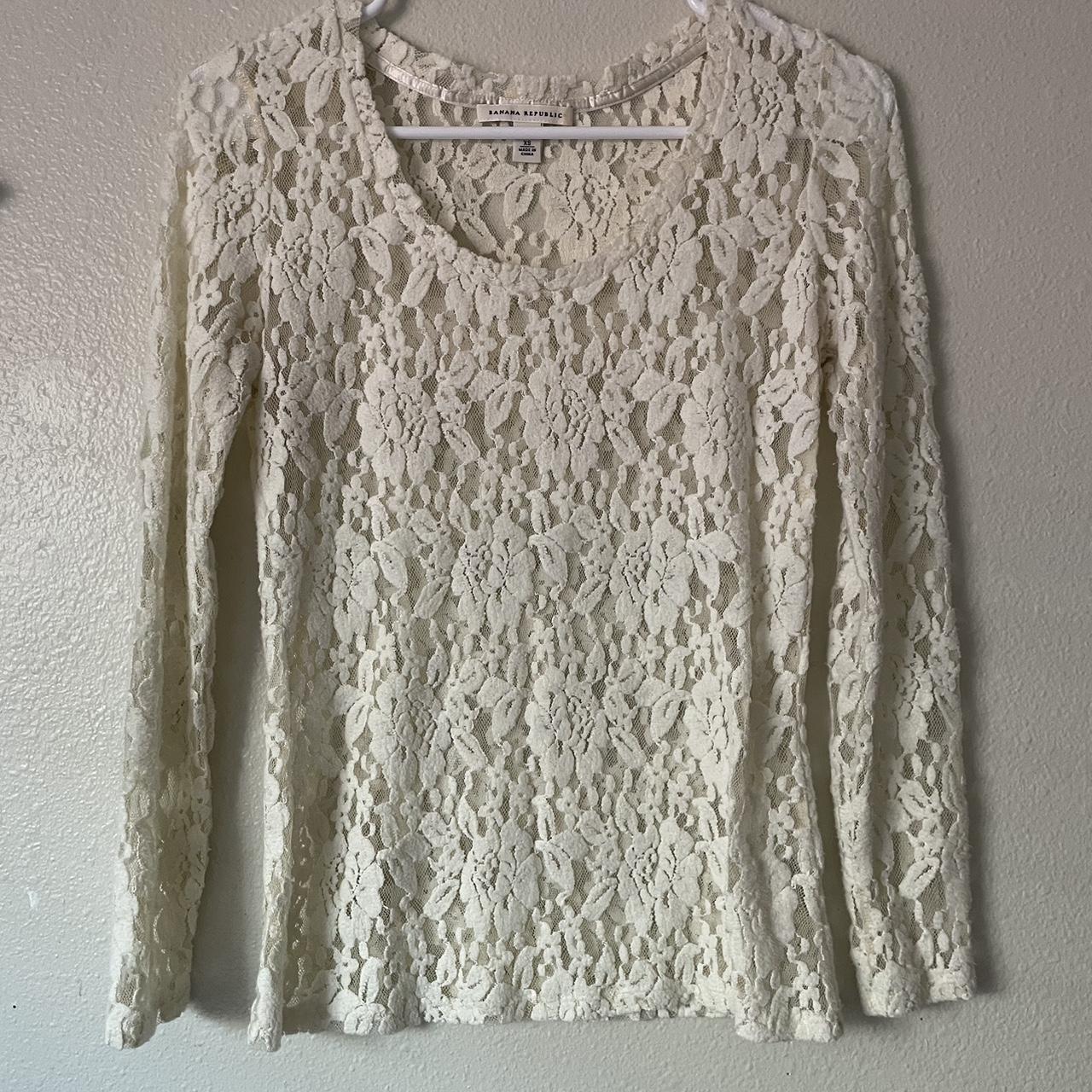 White lace mesh Longsleeve Banana republic Size XS... - Depop