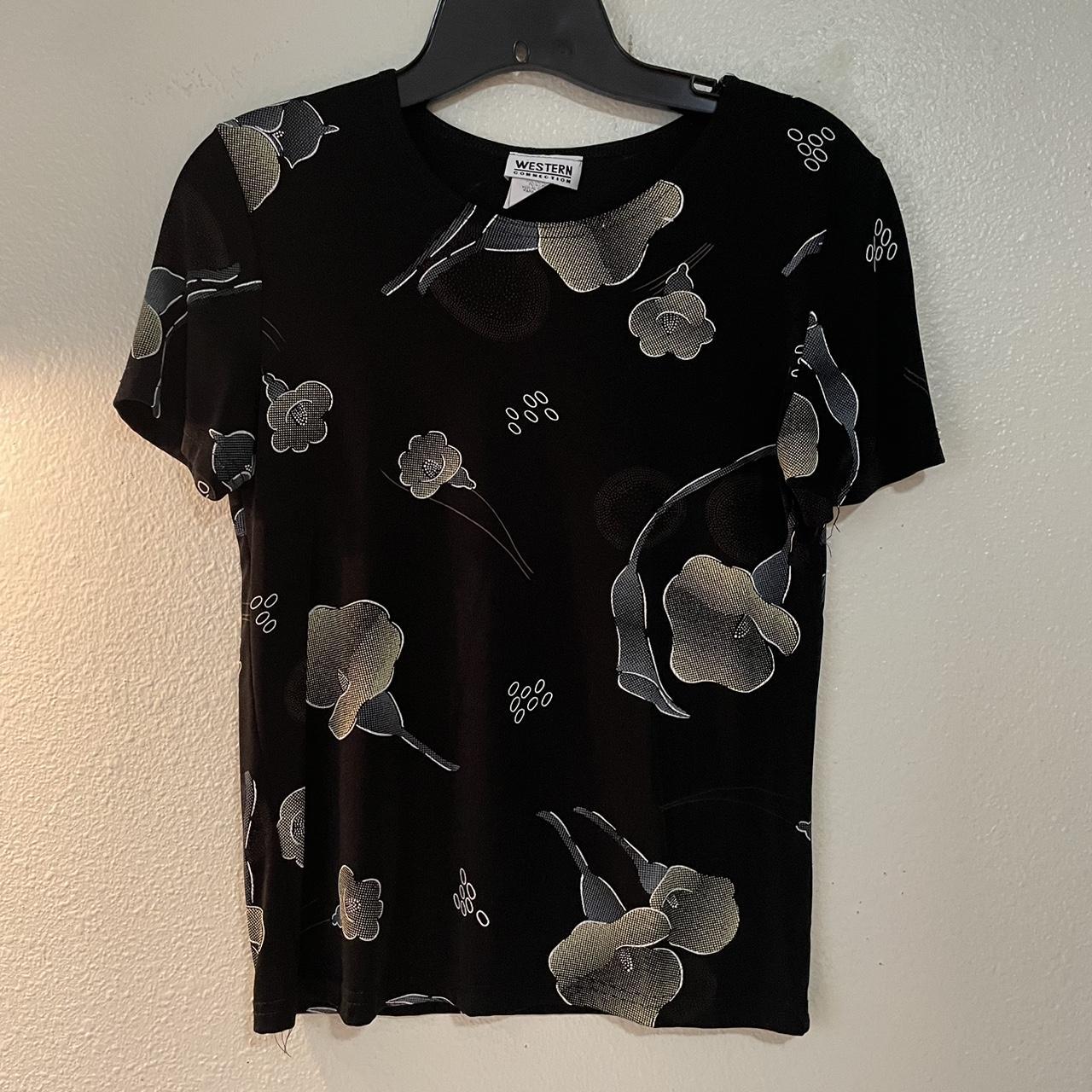 Black top with flower details Nice material (... Depop