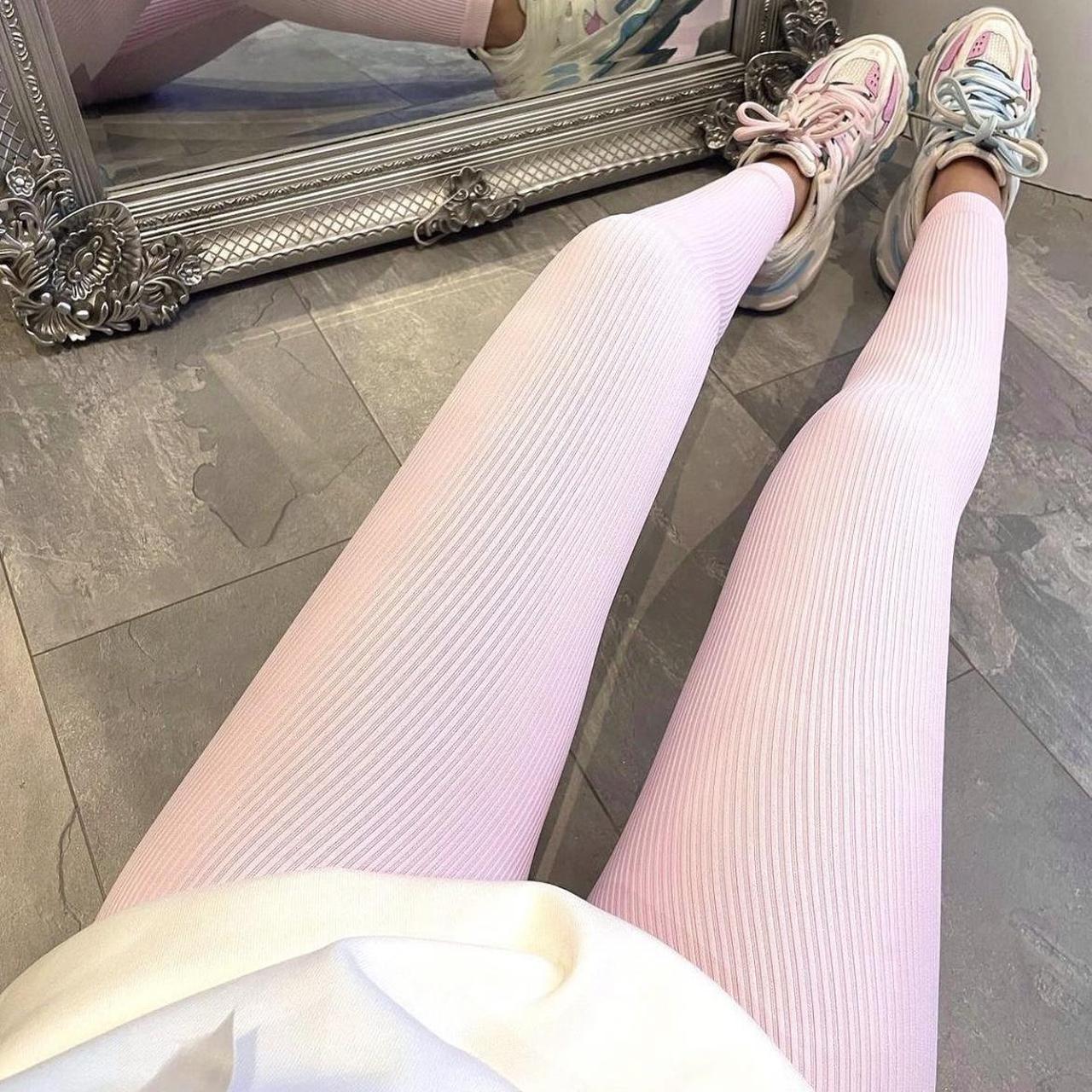 baby pink ribbed seamless leggings. Unreal quality.... - Depop